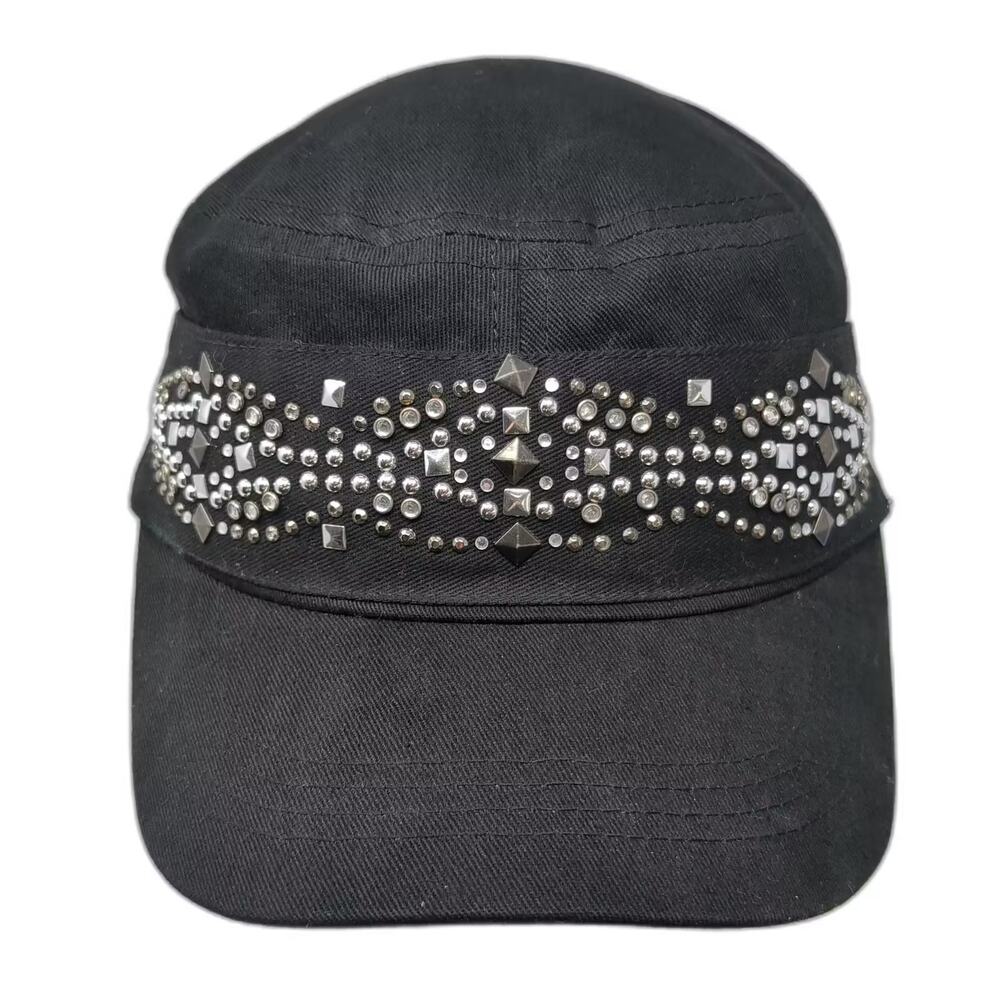 Alabama Girl Army Cap Black Silver Studded Rhinestone Hat OS Adjustable Cotton